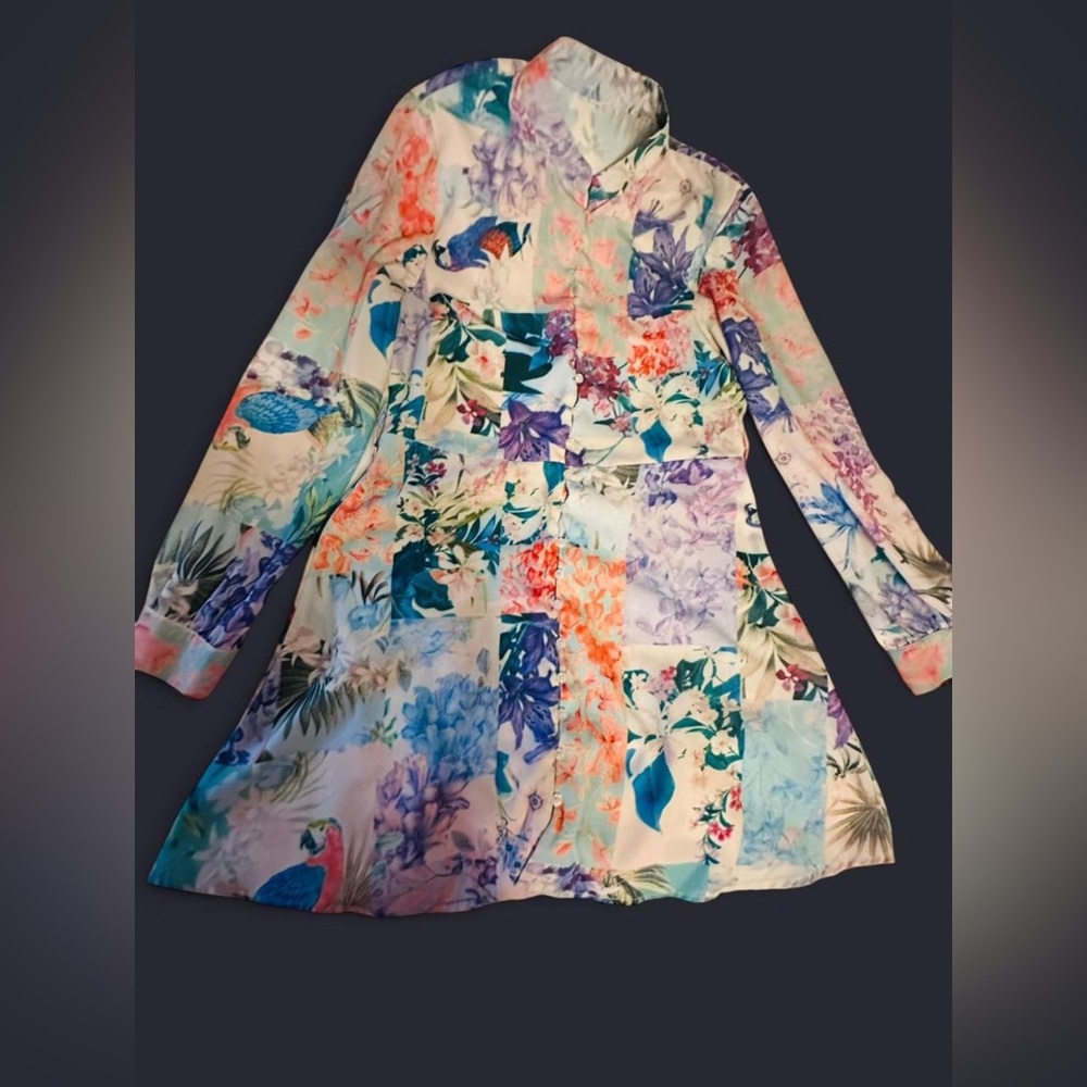 SHEIN Vibrant Floral and Bird Print Mini Dress